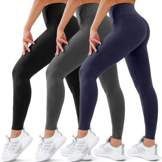 3 Pack Leggings for Women High Waisted No See-Through Tummy Control Soft Yoga Pants Womens Workout Athletic Running Leggings 3 Pack No Pockets Small-Medium 02 Black/Grey/Navy